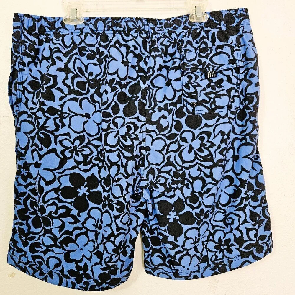 Lands' End Men Dark Blue Floral Pattern on Blue  Swim Trunks Size XL 40-42
